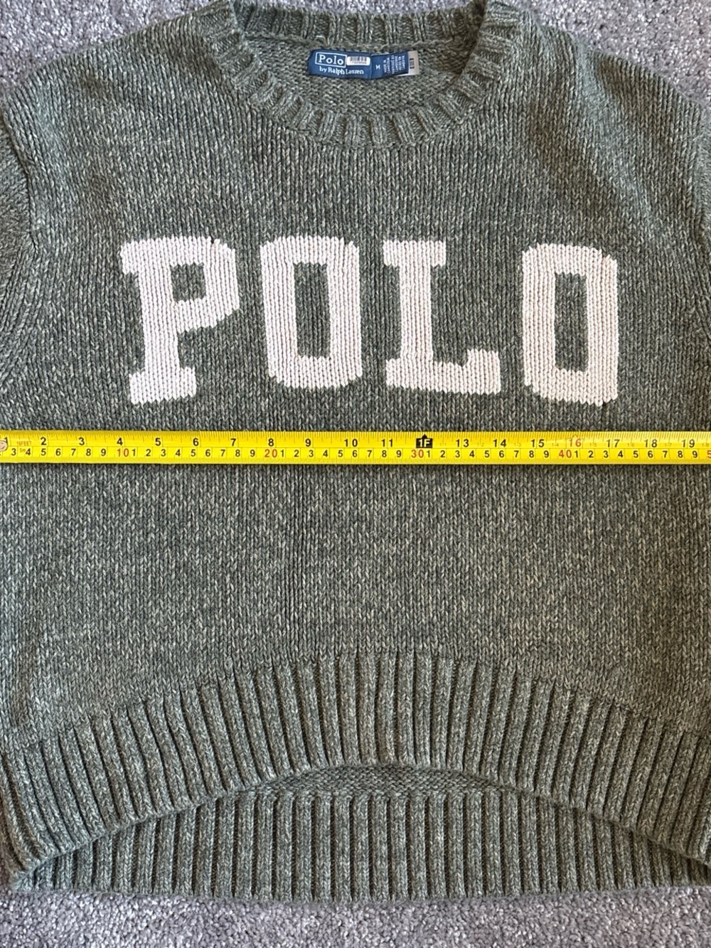 Polo by Ralph Lauren Olive Green Crewneck Sweater with White Logo - Picture 4 of 4